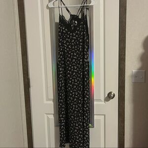 nine britton Black Floral Lace Trim Slip Dress